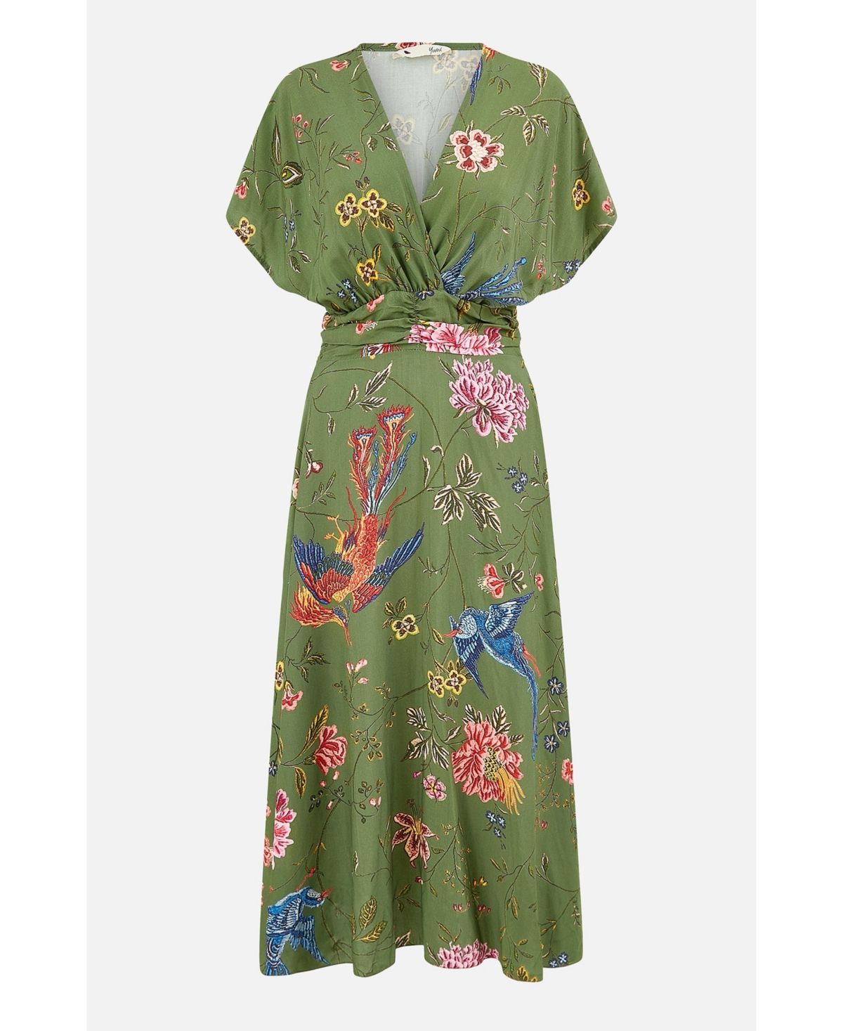 Yumi Women's Ruched Waist Kimono Sleeve Midi Dress