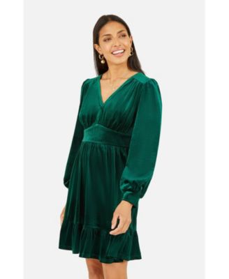 Women's Velvet Long Sleeve Skater Dress