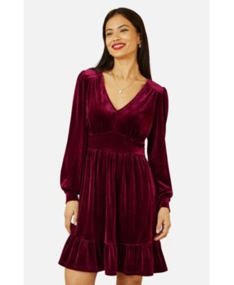 Women's Velvet Long Sleeve Skater Dress