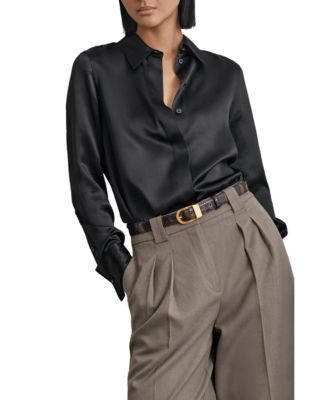Women's Silk-Satin Concealed-Placket Shirt