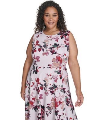 Plus Size Floral Print Fit & Flare Dress