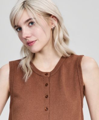 Women's Button-Front Crewneck Vest, Macy's Exclusive