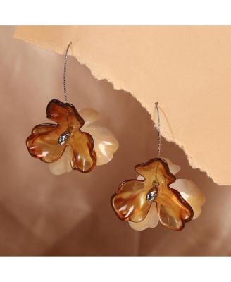 Women's The Iris Drop Earrings - Coffee Brown & Metallic Silver