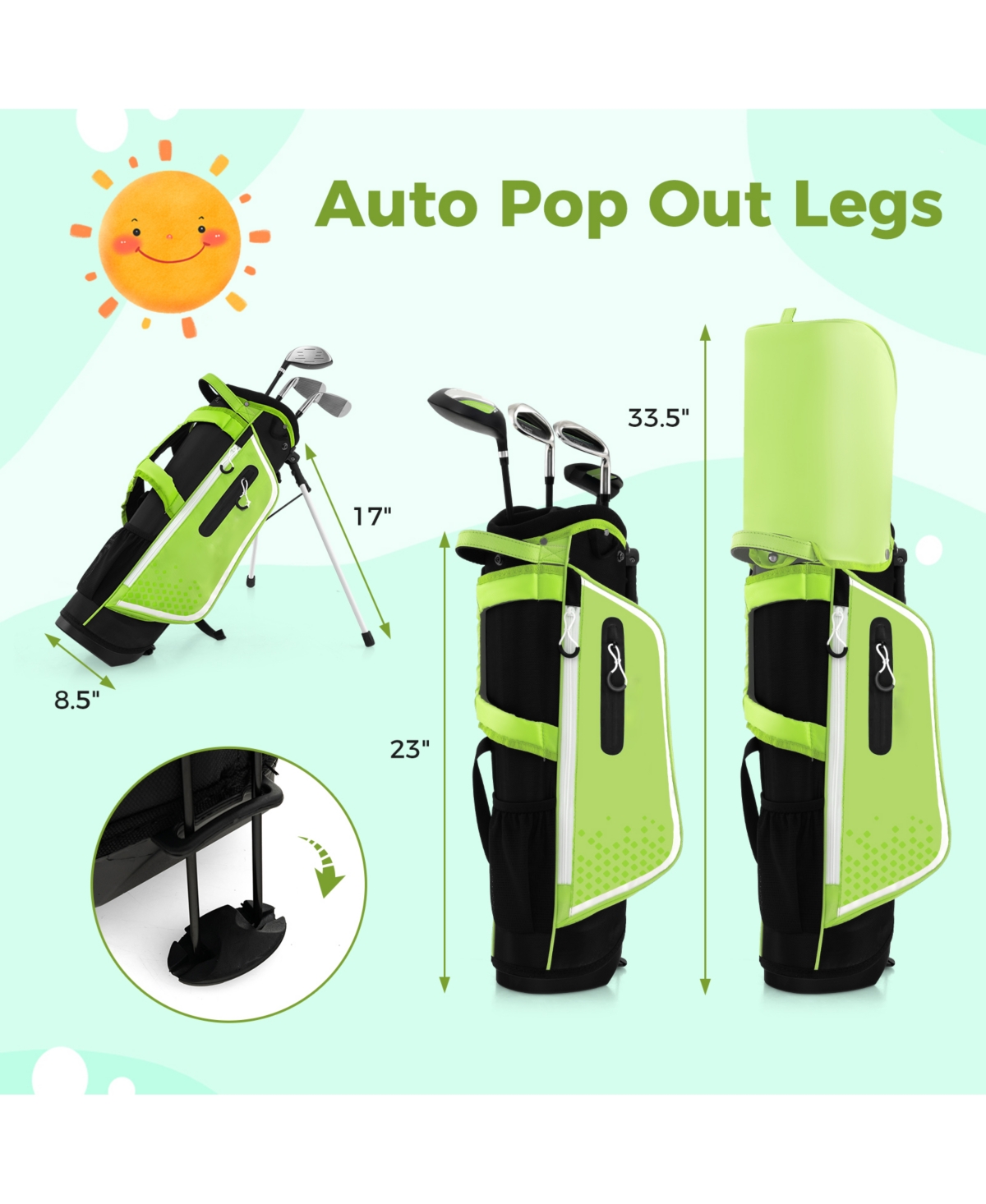 Skonyon Junior Complete Golf Club Set Right Hand with Rain Hood for Kids