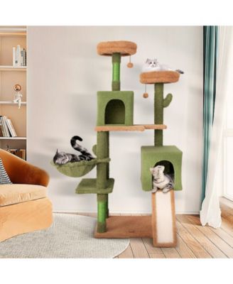 Multi-level Cactus Cat Tree with Scratching Posts Ladder Double Condos and Toys Bed