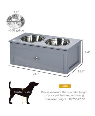 23.6 x 11.8 x 9.4 Gray Elevated Dog Bowls Raised Bowl Stand Storage 2 Stainless Steel Bowls