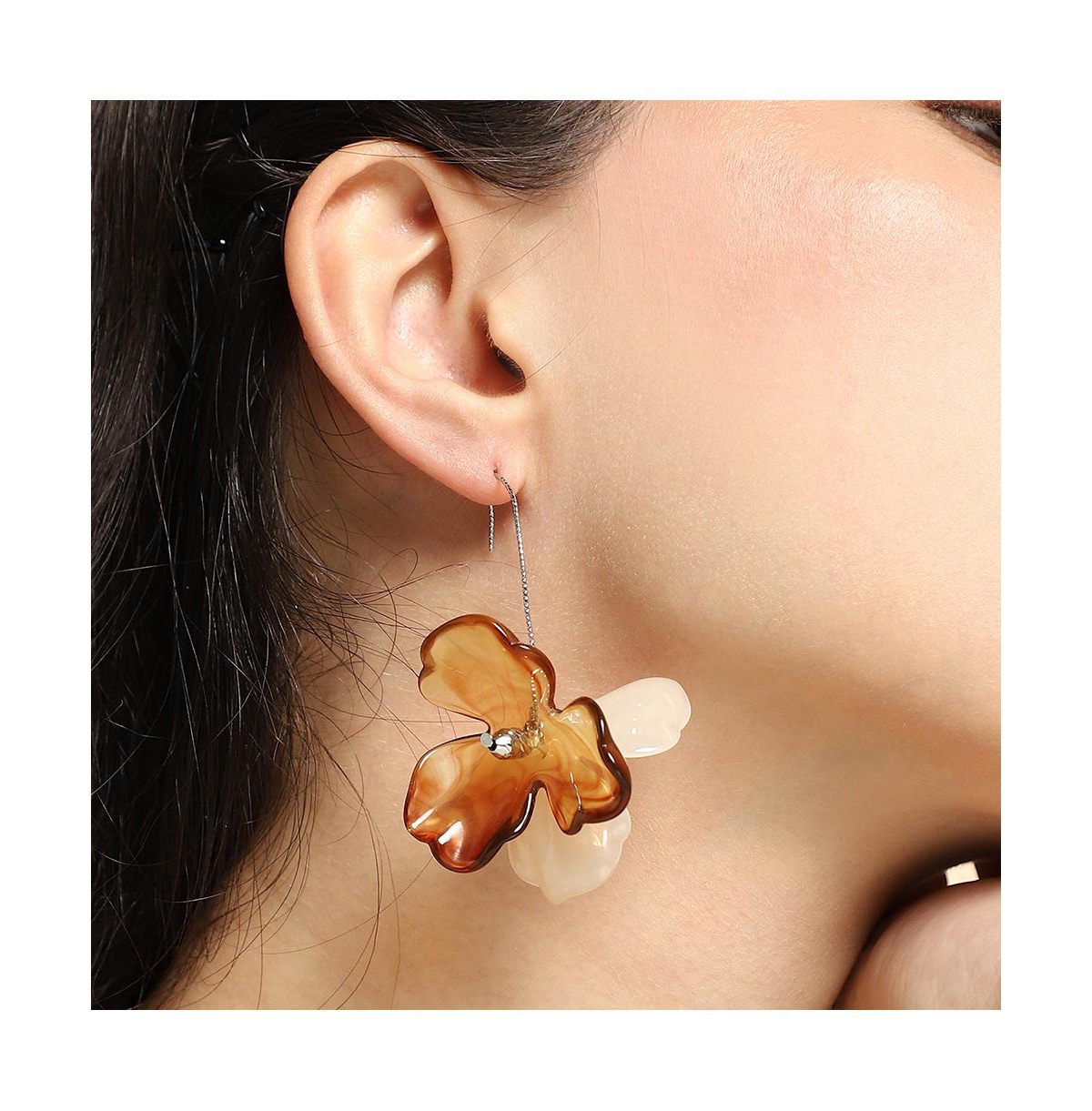 Women's The Iris Drop Earrings - Coffee Brown & Metallic Silver