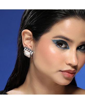 Women's The Ribbed-Diane Stud Earrings - Chrome Silver