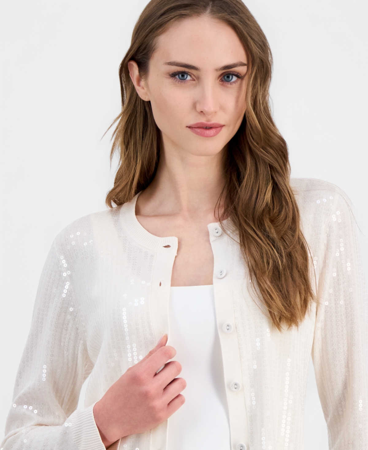 Anne Klein Women's Button-Front Sequin Cardigan