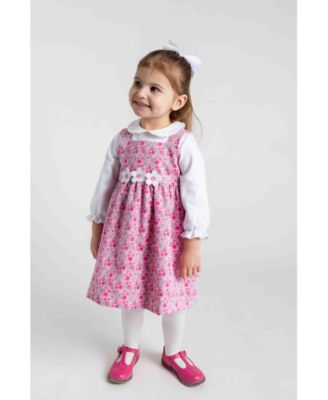 Baby Girls Floral Corduroy Jumper With Flowers