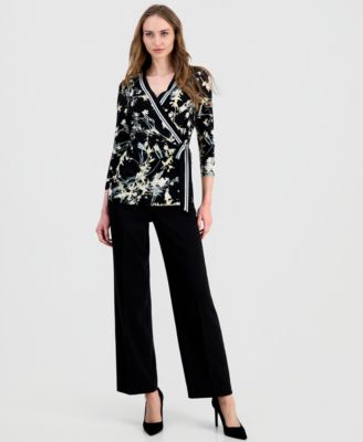 Women's Printed Tie-Front Wrap Top