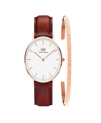 Daniel Wellington - Men's and Women's  Analog Brown Leather Watch Box Set 40mm