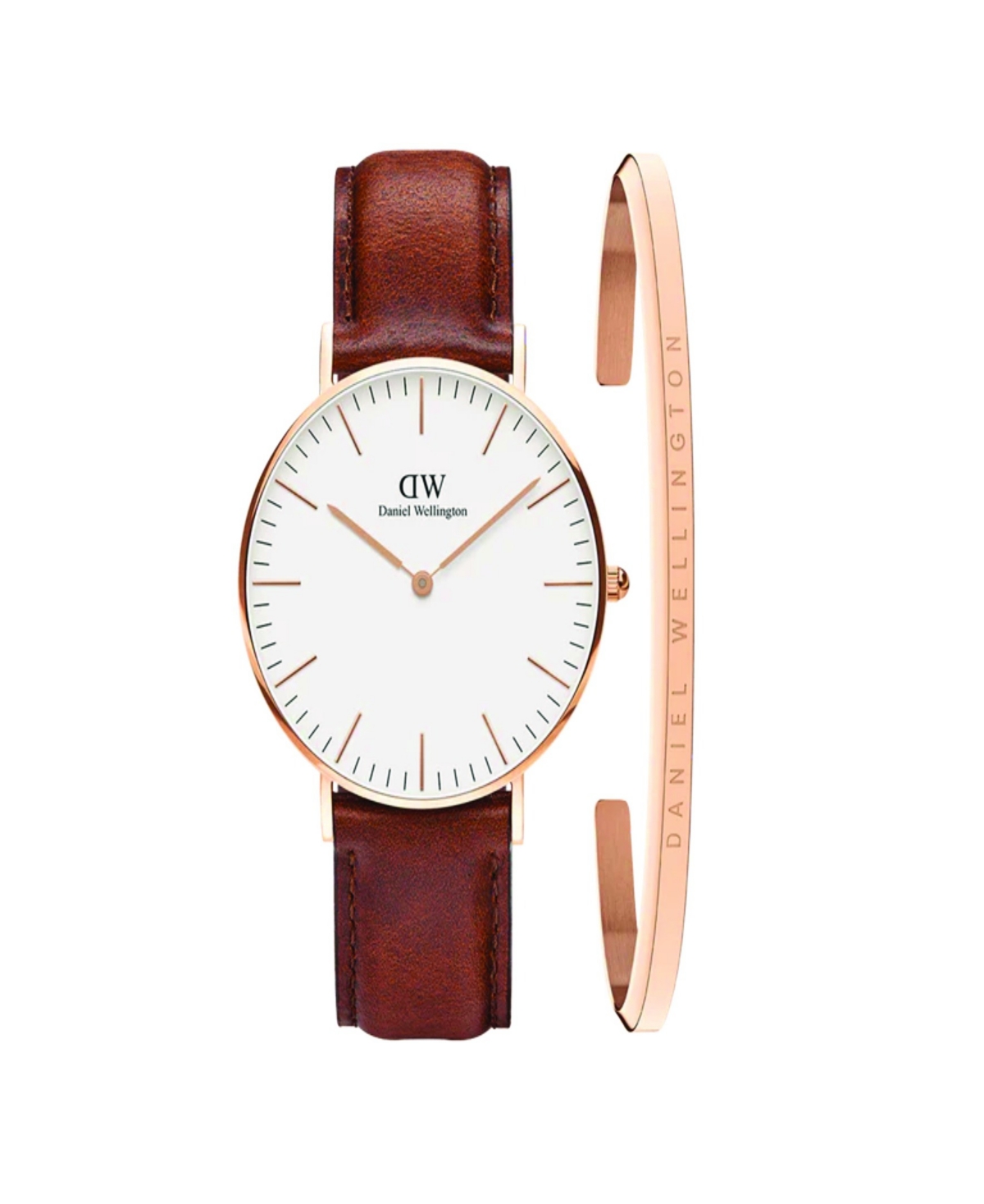 Daniel Wellington Unisex Analog Brown Leather Watch Set, 40mm In Gold