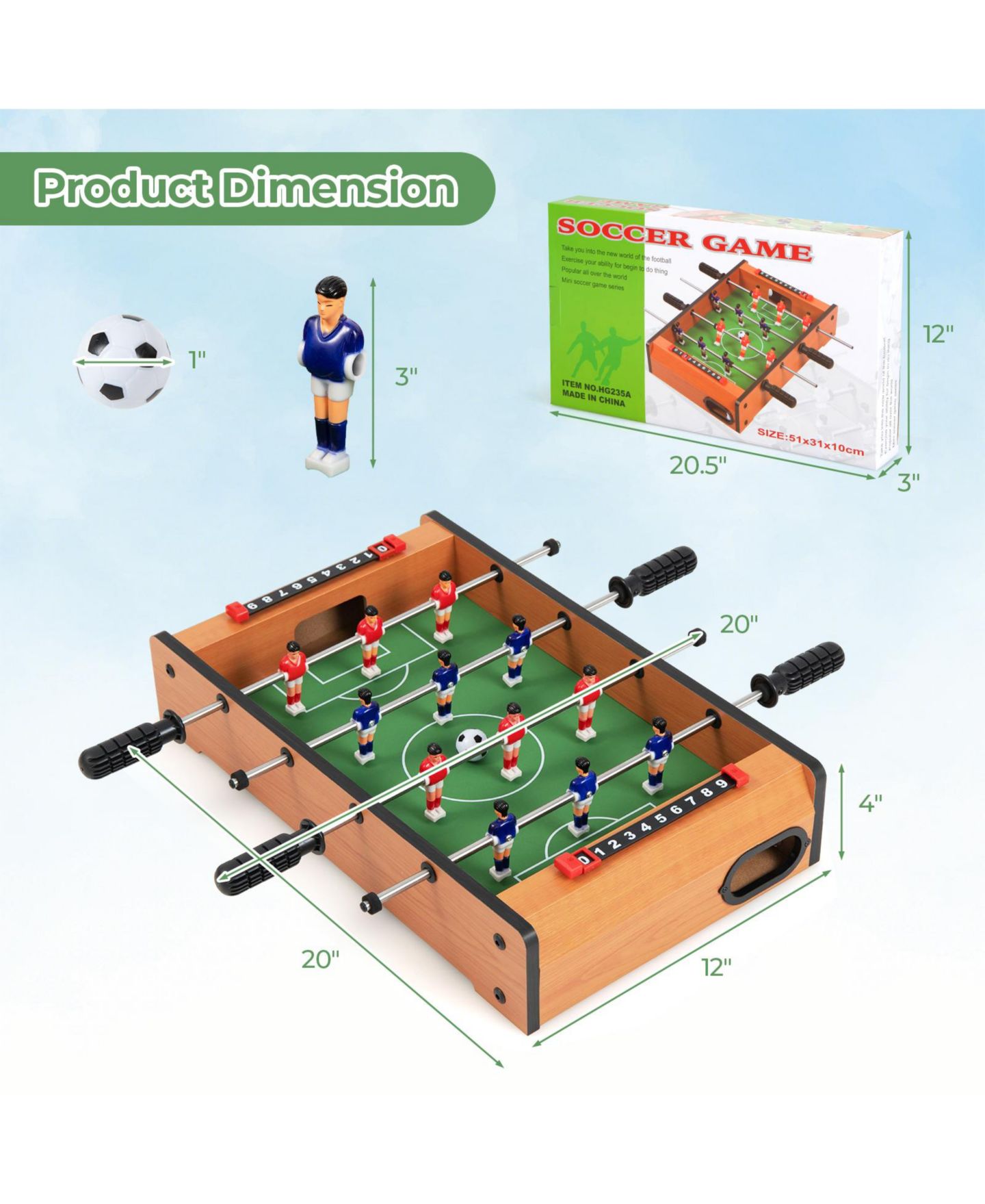 Детская игрушка SUGIFT 20-Inch 2-Player Tabletop Soccer Table, Ages 5+, цвет: Коричневый — фото 6