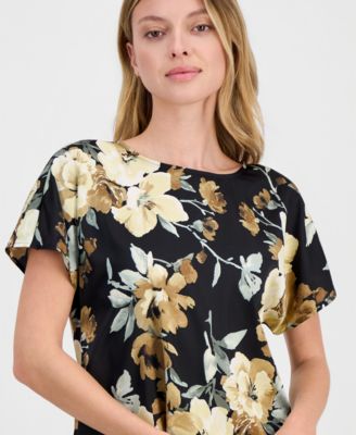 Women's Floral-Print Bateau-Neck Top