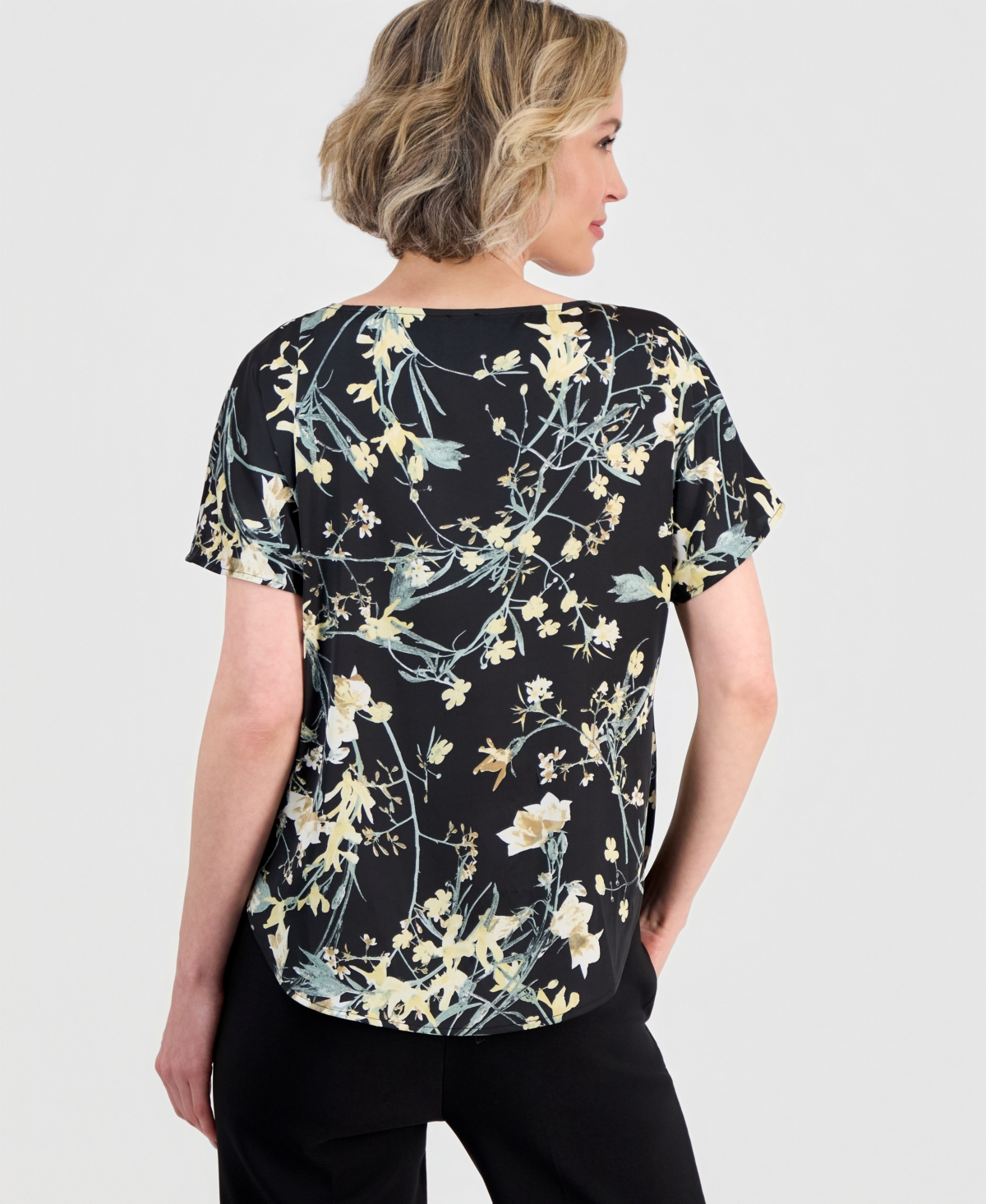 Anne Klein Women's Printed Bateau-Neck Short-Sleeve Top