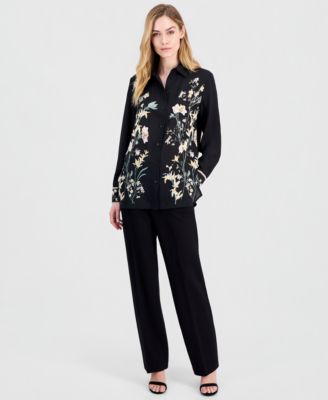 Women's Floral-Print Button-Front Blouse