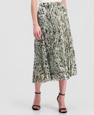 Women's Belted Pleated Midi Skirt