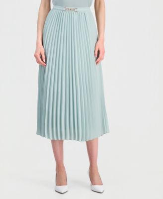 Women's Pleated Pull-On Belted Midi Skirt