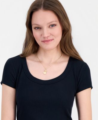 Juniors' Side-Ruched Ribbed-Knit T-Shirt