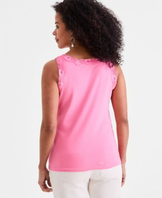Women's Lace-Trim Cotton Tank Top