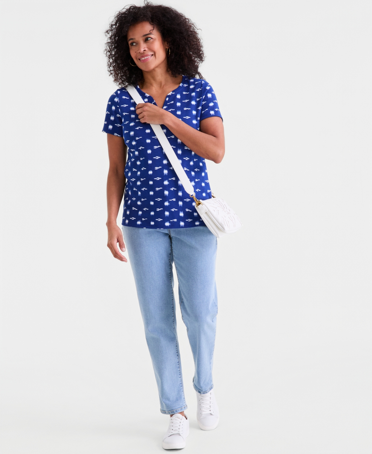 Style & Co Women's Short-Sleeve Cotton Henley Top, Exclusively at Macy's