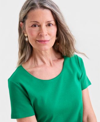 Petite Cotton Scoop-Neck Short-Sleeve Top