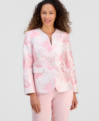 Petite Collarless Jacquard Blazer