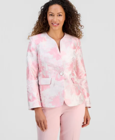 Petite Collarless Jacquard Blazer - Tutu Pink