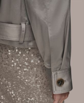 Women's Collared Front Zip Belted Jacket