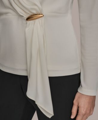 Women's Long Sleeve Faux Wrap Knit Top