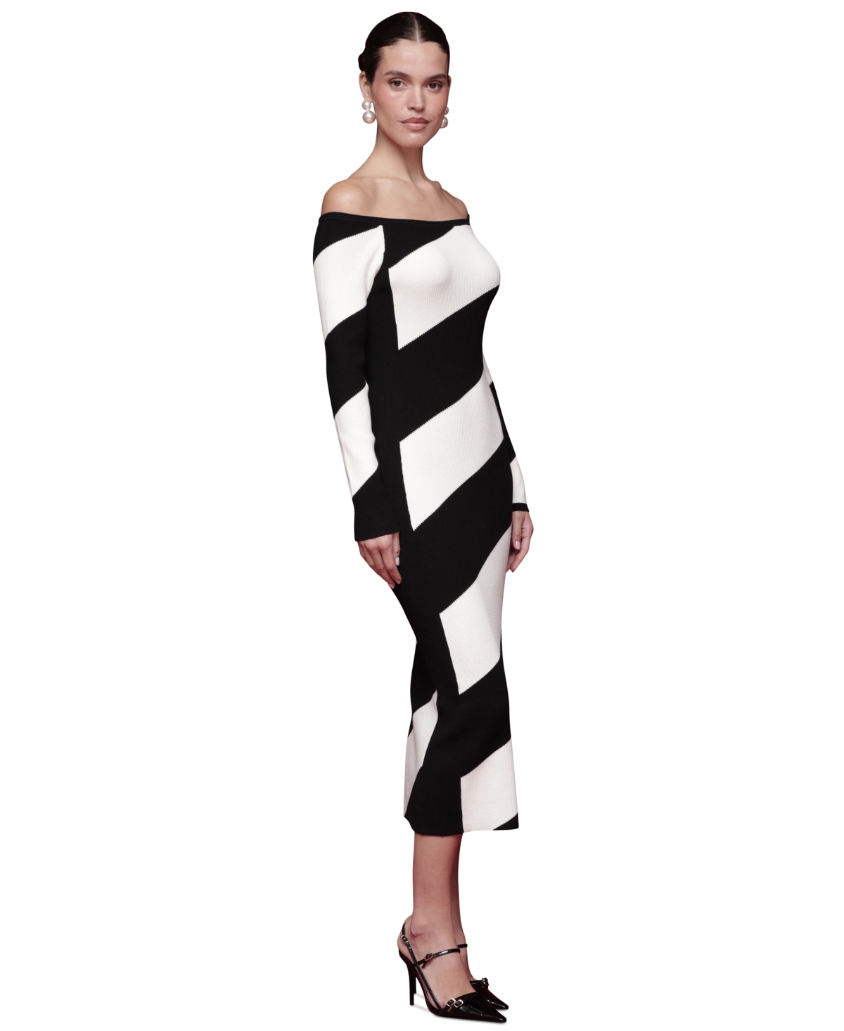 Avec Les Filles Women's Off-the-shoulder Midi Sweater Dress In Multi