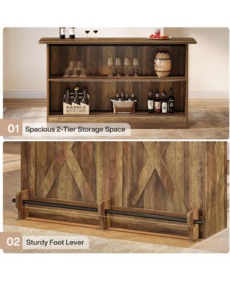 2-Tier Kitchen Storage Island, 63-Inch Bar Cabinet, Brown