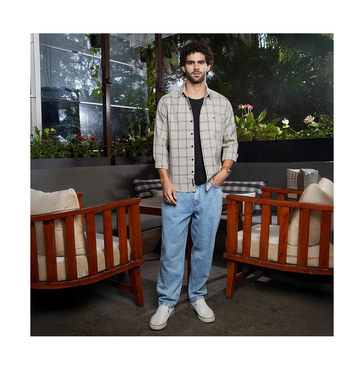 Campus Sutra Men's Coin Grey BiGraph-Check Shirt