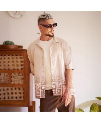 Men's Ecru Beige Tropics Ombre-Tactile Shirt