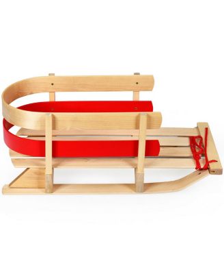 Wooden Snow Sled for Kids Classic Pull Sled with Backrest and Rope