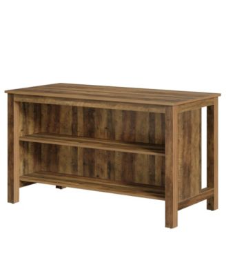 Kitchen Island with Storage, 59-Inch Large Farmhouse Stationary Island Table, Rustic Brown