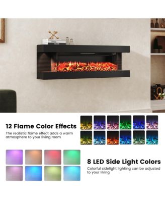 50 Inches Wall-Mounted Electric Fireplace With Led Lighted Mantel And Remote, Modern Indoor Heating Accent Fireplaces