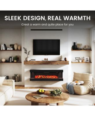 50 Inches Wall-Mounted Electric Fireplace With Led Lighted Mantel And Remote, Modern Indoor Heating Accent Fireplaces
