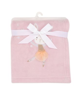 Tiny Dancer Pink Ballet Soft Fleece Bunny Applique Baby Blanket