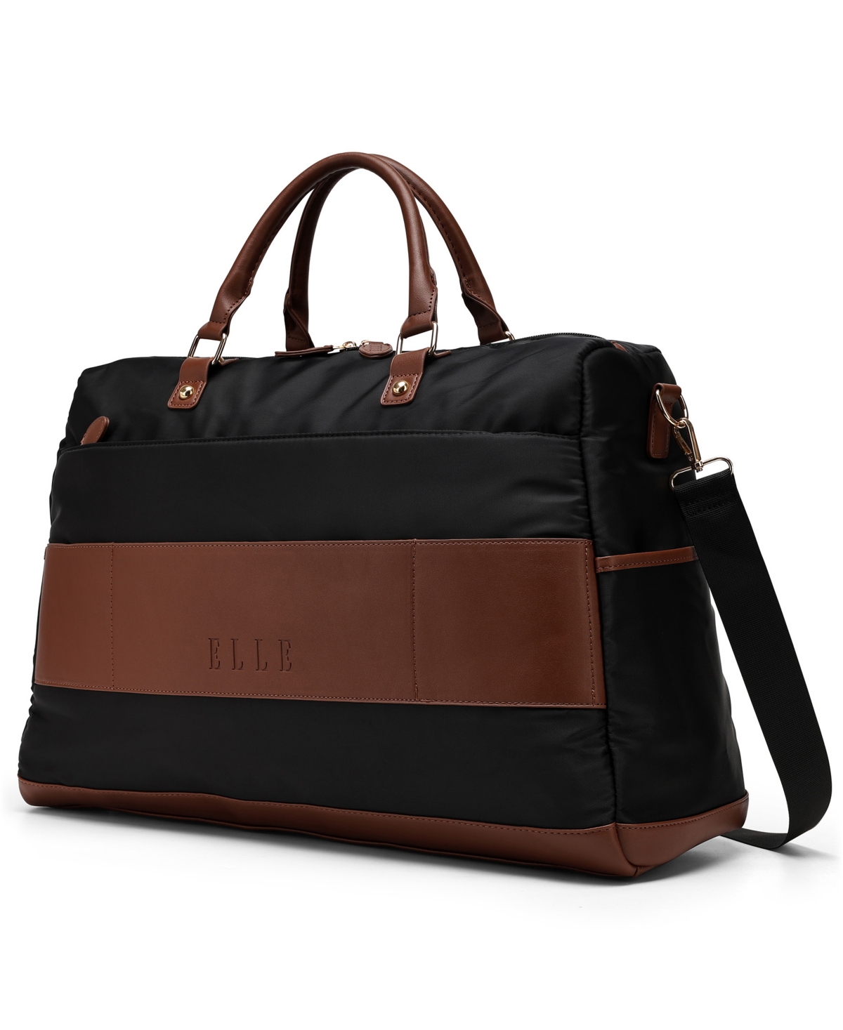 Elle Luxe Journey 13" Twill and Faux Leather Weekender Duffel Bag