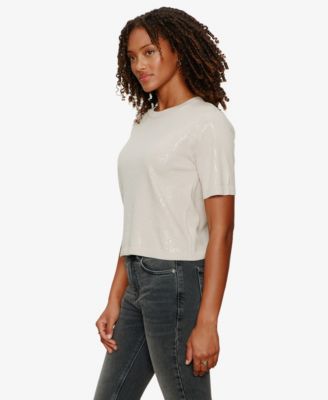 Women's Sparkle Sequin Short-Sleeve Sweater