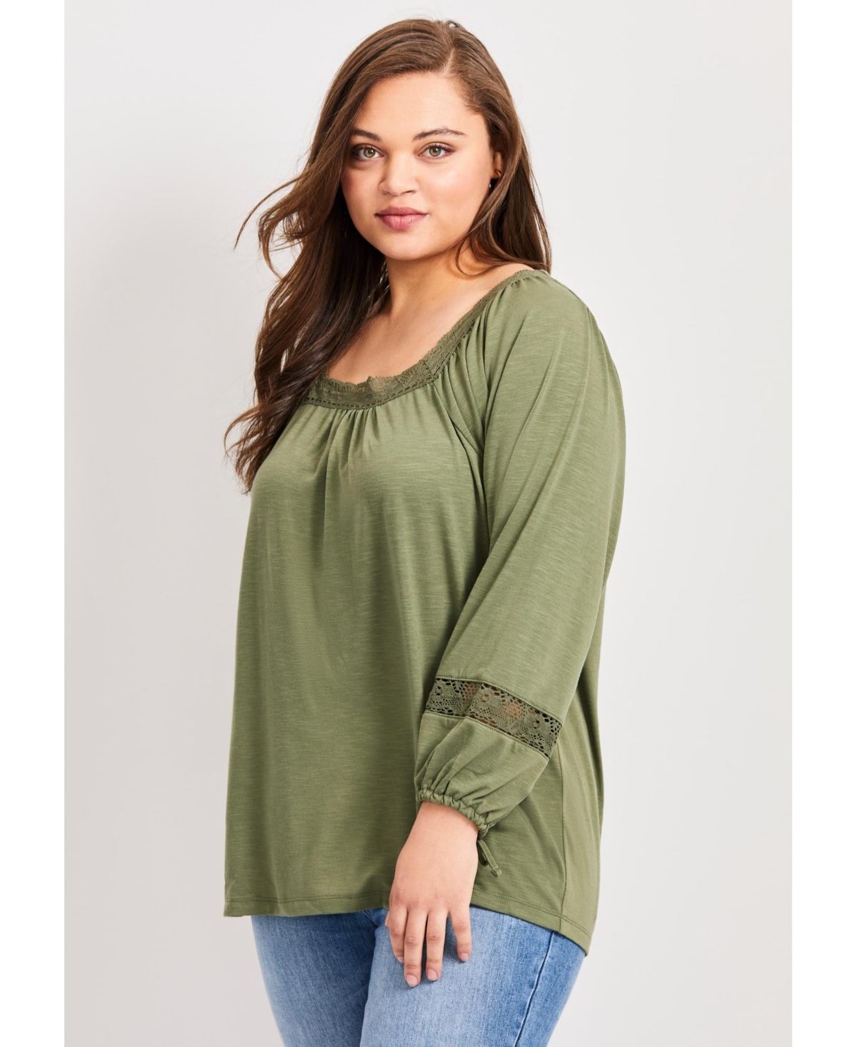 Avenue Women's Plus Crochet Trim Top