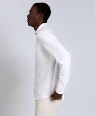 Men's Slim-Fit Plain White Performance Long-Sleeve Button-Down Shirt