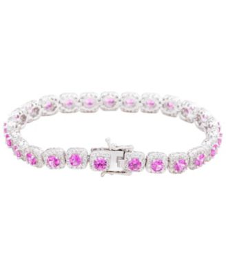 Suzy Levian Sterling Silver Sapphire Halo Tennis Bracelet