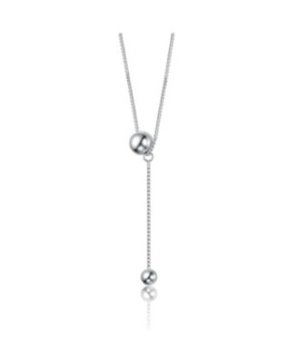 White Gold Plated Minimalist Dual Sphere Drop Necklace