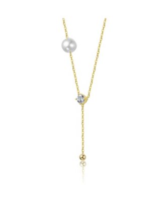 14K Gold Plated with Clear Cubic Zirconia & White Mother of Pearl Y-Necklace