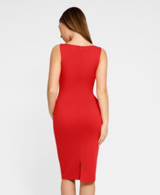 Women's Shapewear Sleeveless Boatneck Sculpting Midi Work Dress