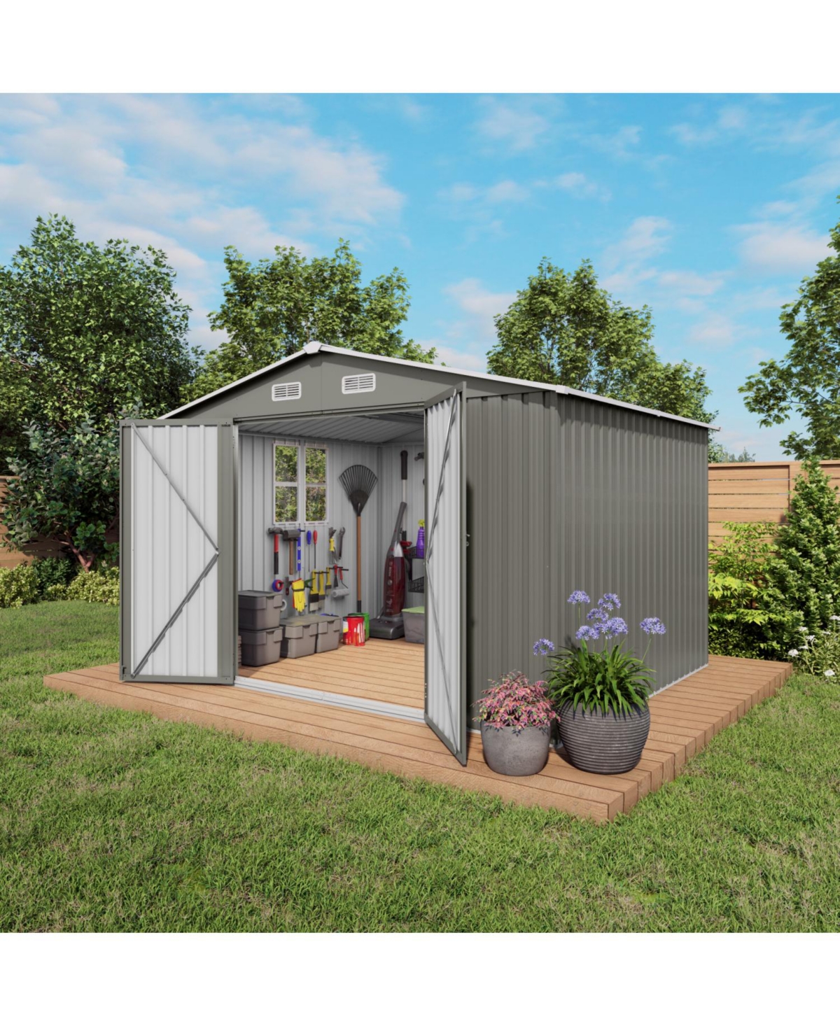 Streamdale 10x8 Ft Metal Outdoor Storage Shed - Gray