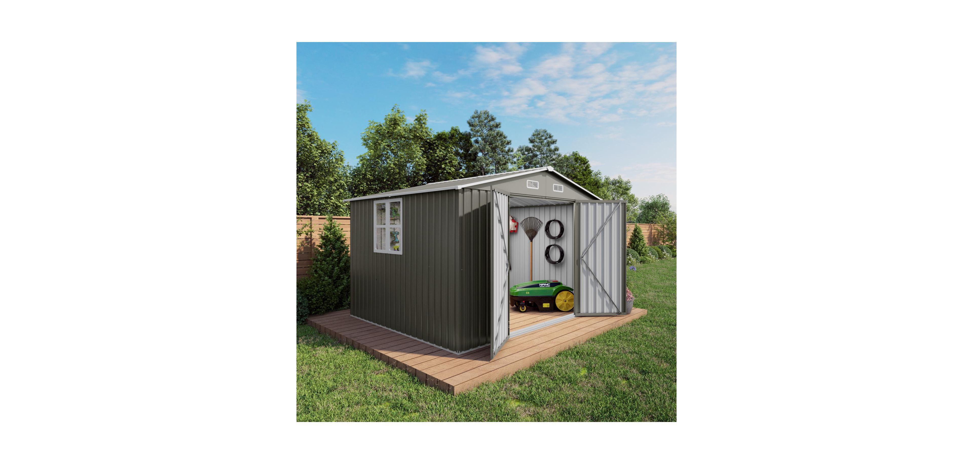 Streamdale Furniture Streamdale 10x8 Ft Metal Outdoor Storage Shed - Gray